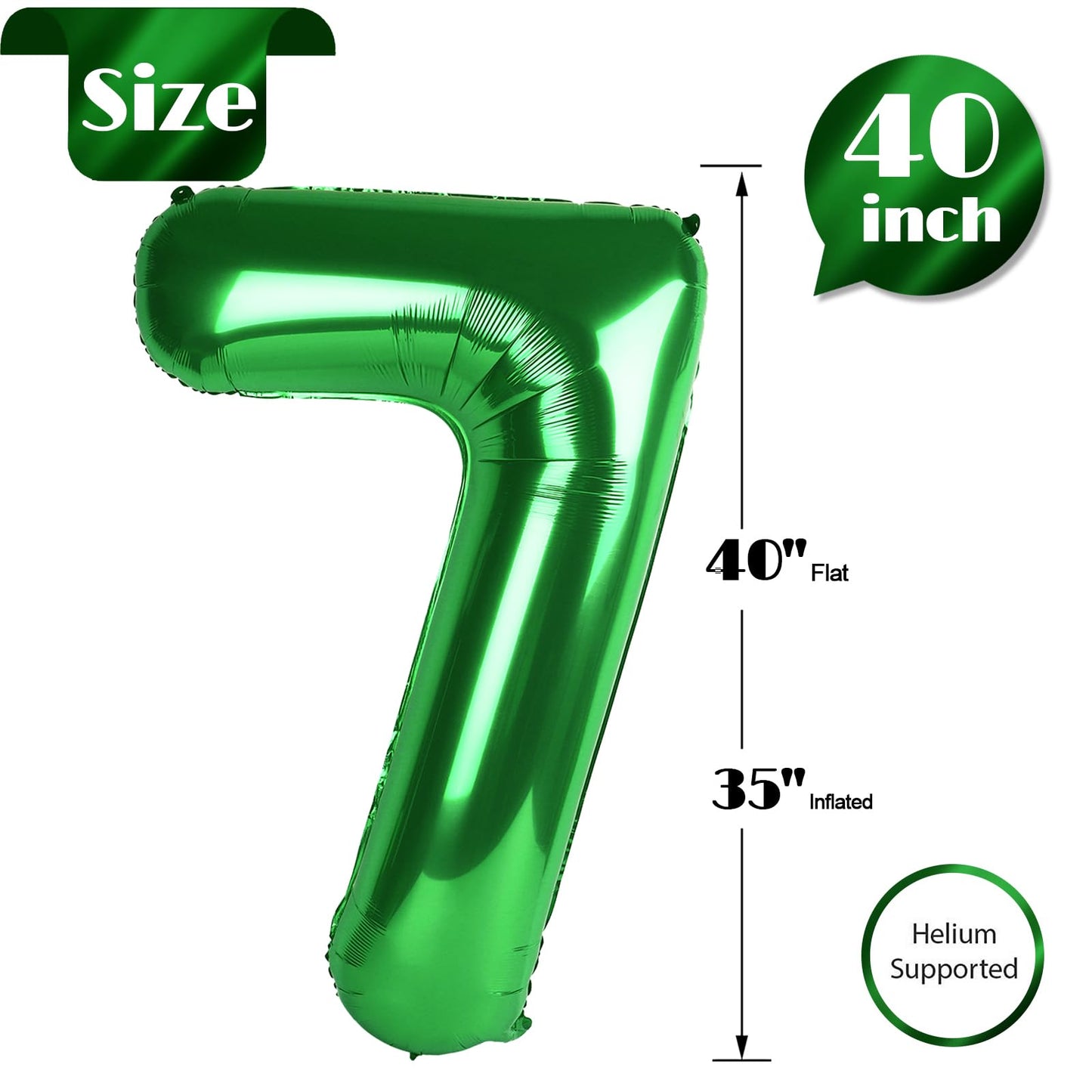 Green Number 7 Balloon 40 Inch, 7 Balloon Number, 7Th Birthday Decorations, Green Party Supplies For Boys Girls