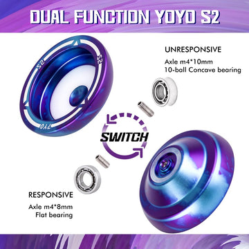 7Yo S2 Responsive Yoyo Professional Trick Yoyo For Kids 8-12, Finger Spin Dual Purpose Yoyo For Adults, Metal Yo Yo Unresponsive
