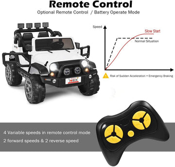 Costzon 2-Seater Ride On Truck, 12V Battery Powered Electric Vehicle Toy W/Remote Control, 3 Speed, Led Lights, Mp3, Horn, Music, 2 Doors Open, Spring Suspension, Ride On Car For Kids (White)