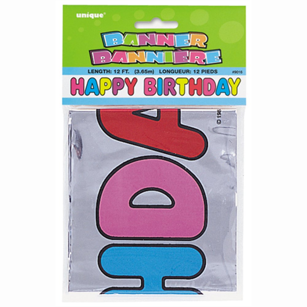 Foil Birthday Banner 12Ft - Short Fold (1 Pc), Easy Assembly, Durable & Festive Decor For All Ages - Perfect For Celebrations