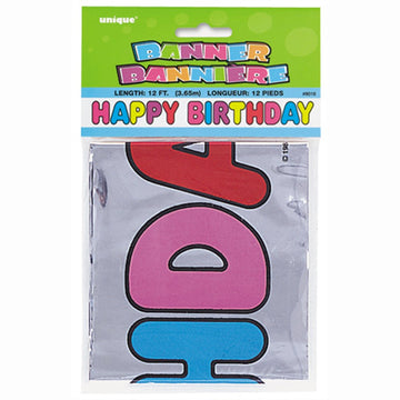 Foil Birthday Banner 12Ft - Short Fold (1 Pc), Easy Assembly, Durable & Festive Decor For All Ages - Perfect For Celebrations