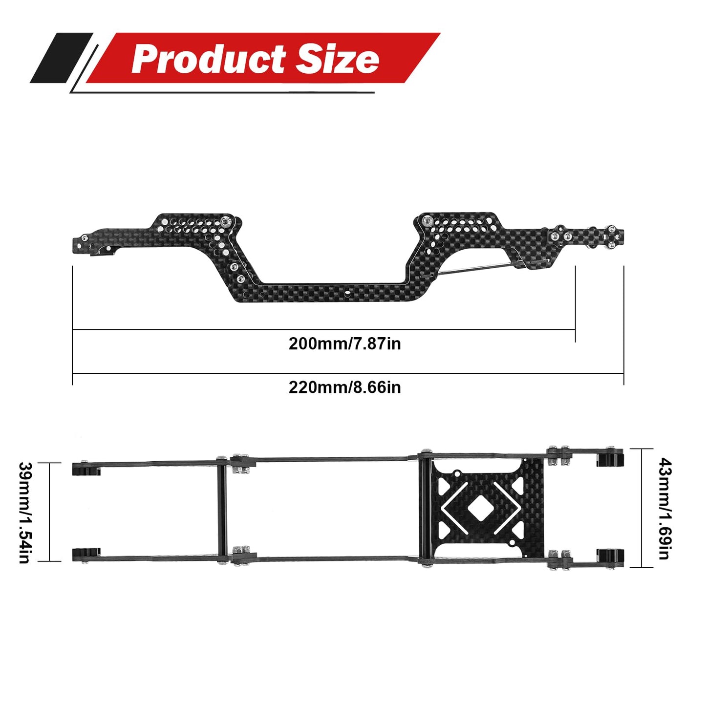 INJORA Universal LCG Carbon Fiber Chassis Frame Kit for 1/18 TRX4M Defender Bronco K10 F150 Upgrade Part