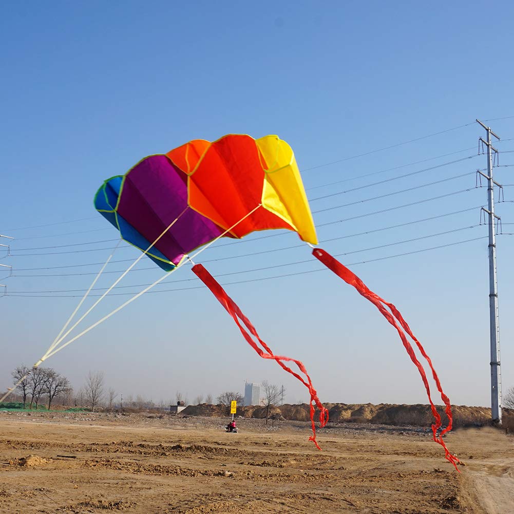 Besra Rainbow Parafoil Kite With 5M Long Tails Single Line Parachute Kite Easy To Fly Outdoor Fun Sports(34Inch)