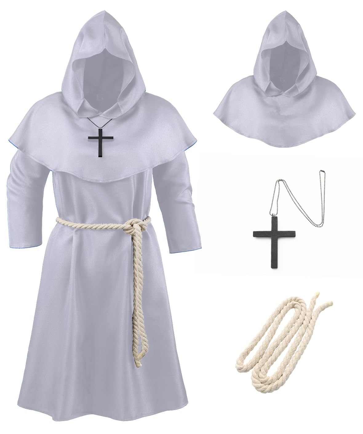 Knelor Kids Medieval Friar Monk Hooded Robe Renaissance Priest Hooded Robe Halloween Cosplay Costume Cloak