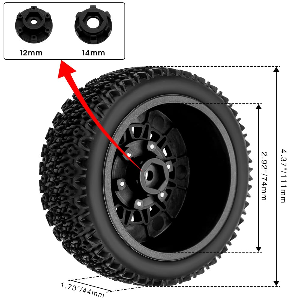 GLOBACT 12mm/14mm Hex RC Wheels and Tires RC Truck Tires for 1/10 Slash 2WD 4  4 Arrma Senton Axial Losi Redcat Rc4wd Hex Detach