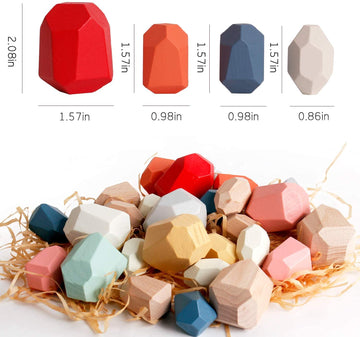 16 Balancing Wooden Blocks Stocking Stuffers For Toddlers Montessori Multicolored Stacking Stones Building Sensory Fun Educational Toy Motor Skills, Learning, Color And Shape Recognition, Pyramid Toy