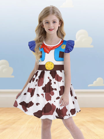 Eledobby Jessie Dress Girls Cowgirl Costume Princess Jessie Dress Kids Halloween Birthday Party Outfit 5-6Years