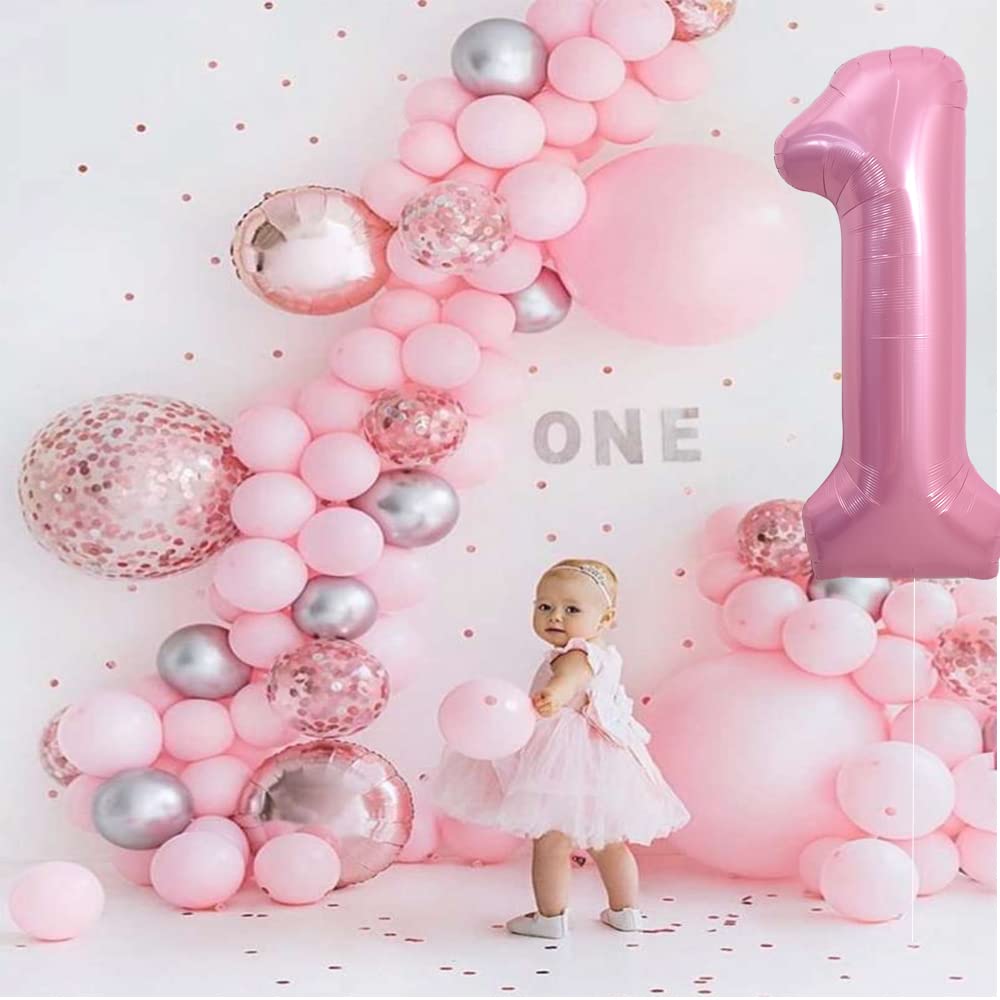 Toniful 40 Inch Light Pink Large Numbers Balloons 0-9, Number 1 Digital 1 Helium Balloons, Pink Foil Mylar Big Number Pastel Bal