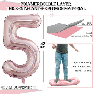 Goer 2 Pcs 42 Inch Rose Gold Foil Balloons Number 5,Huge Number Balloons For 5Th 55Th Birthday Party Supplies Anniversary Decorations