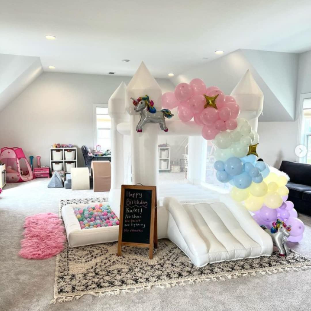 Poyounghu White Bounce House, House With Blower, Inflatable Bouncer, Children'S Toy, Sewn Extra Thick Material For Durability