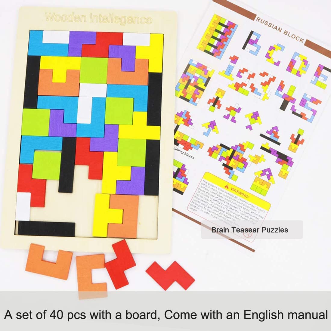 2 Pack Wooden Russian Blocks Puzzle + Hexagon Puzzles For Kids & Adults, Wooden Block Puzzle Intelligence Brain Teasers Toy Logi