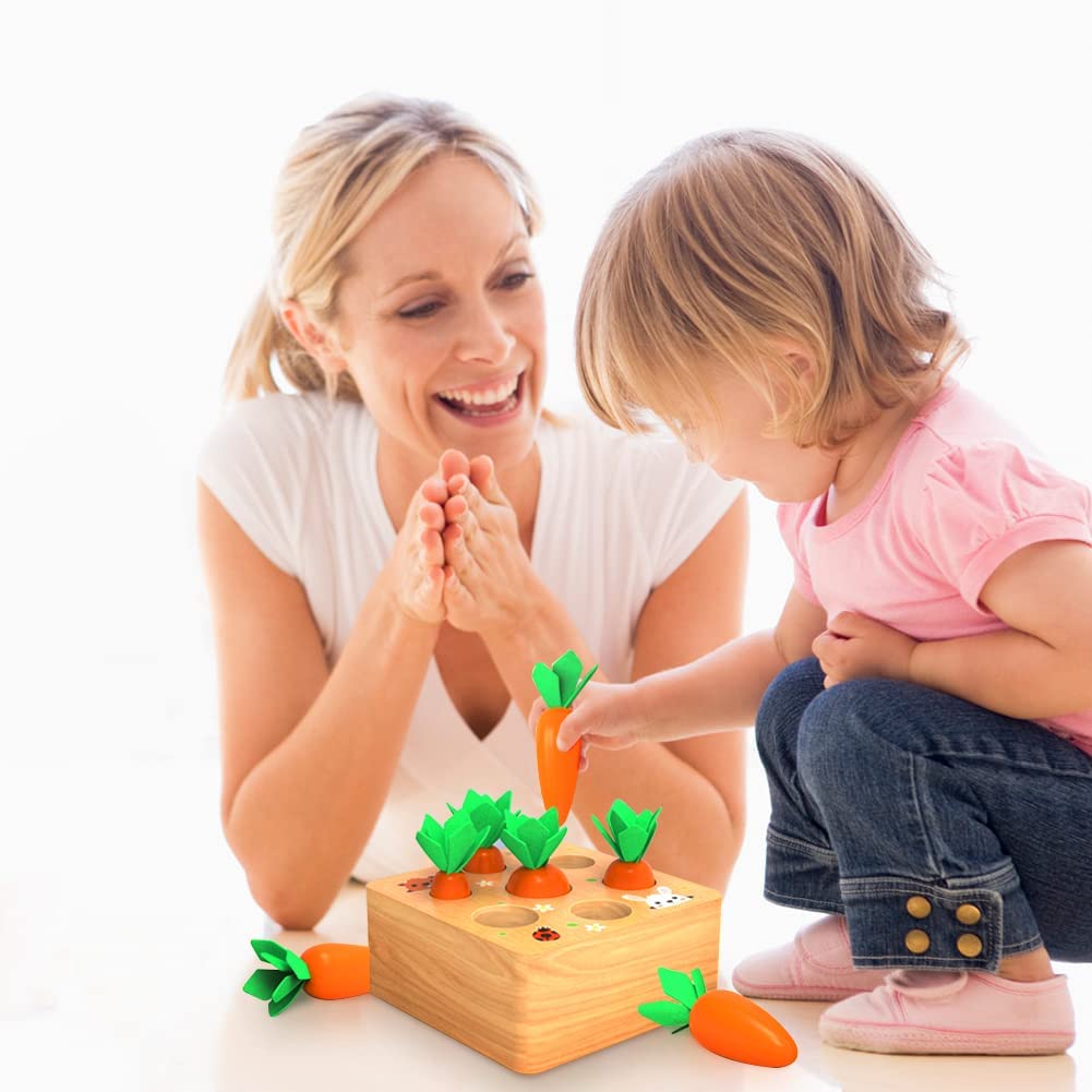 Montessori Toys For 1 Year Old, Wooden Toys Developmental Shape Sorting & Matching Puzzle Carrots Harvest Game, Birthday Gifts For Toddlers Babies Boys And Girls 6-12 Months Christmas