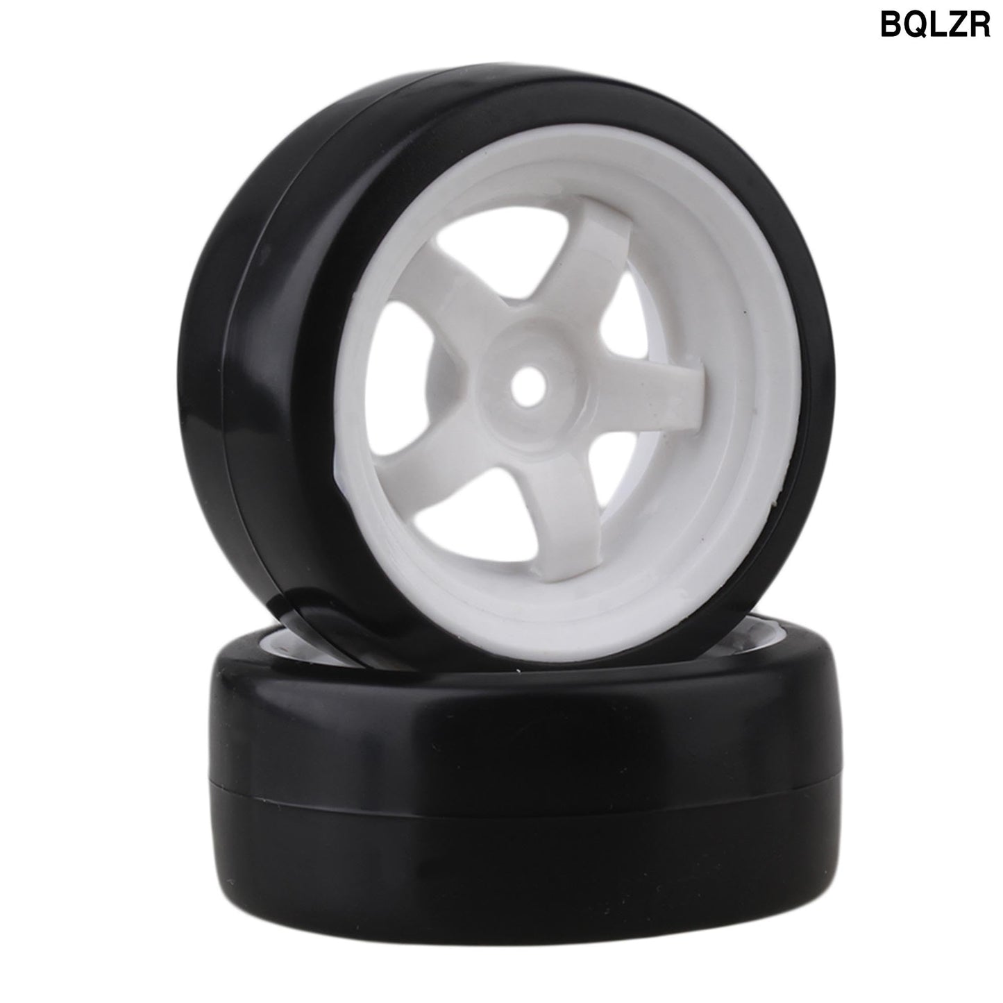 BQLZR 5 Spoke White Wheel Rim & Tyre Tires White+Black for RC 1:10 Drift Car & On Road Car Pack Of 4