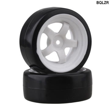 BQLZR 5 Spoke White Wheel Rim & Tyre Tires White+Black for RC 1:10 Drift Car & On Road Car Pack Of 4