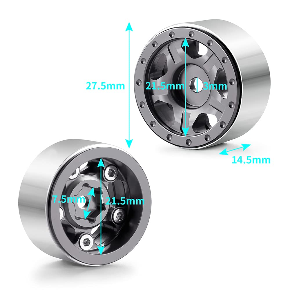 RCLIONS 4pcs Aluminum Alloy 1'' Micro Beadlock Wheels Rims for All 1/24 Scale Axial SCX24 RC Crawler Car Upgrades Accessories