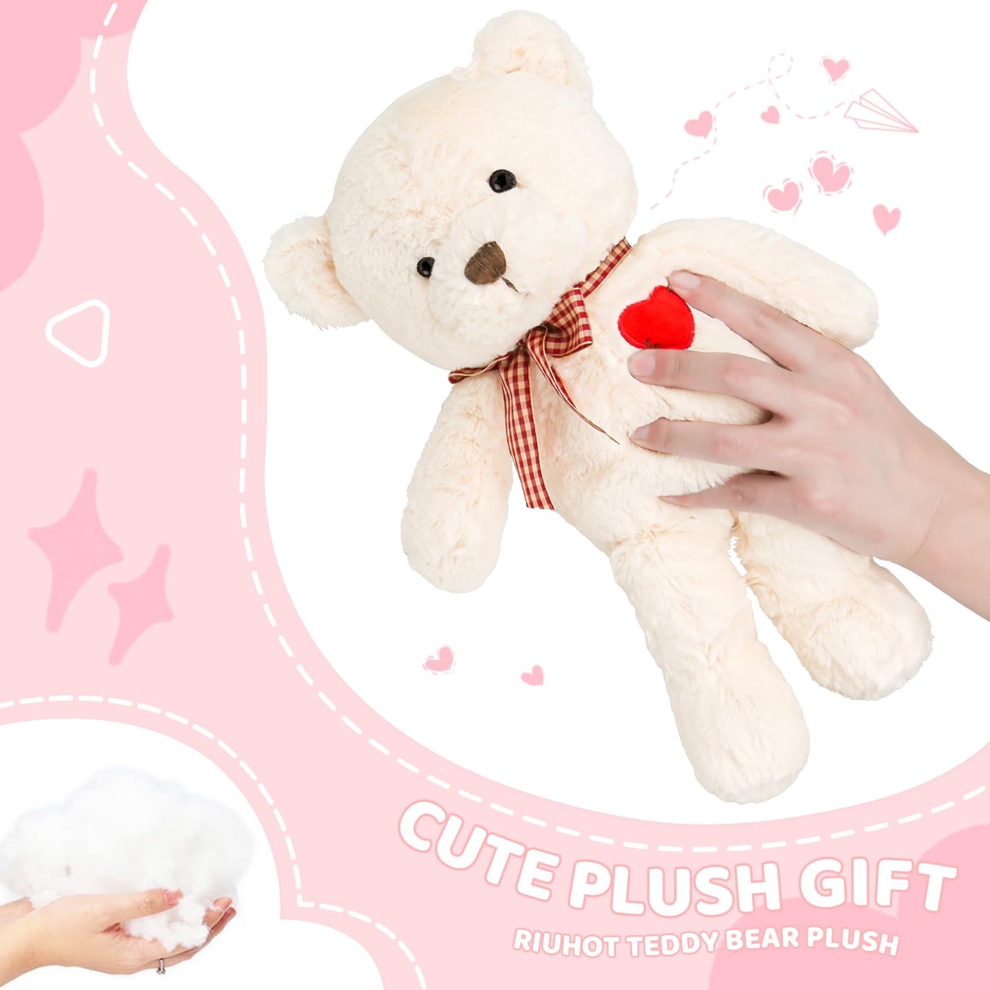 Riuhot Teddy Bear Plush With Heart Cute White Teddy Bear Stuffed Animal Valentine'S Day Soft Stuffed Anamals Bear Plushie Christ