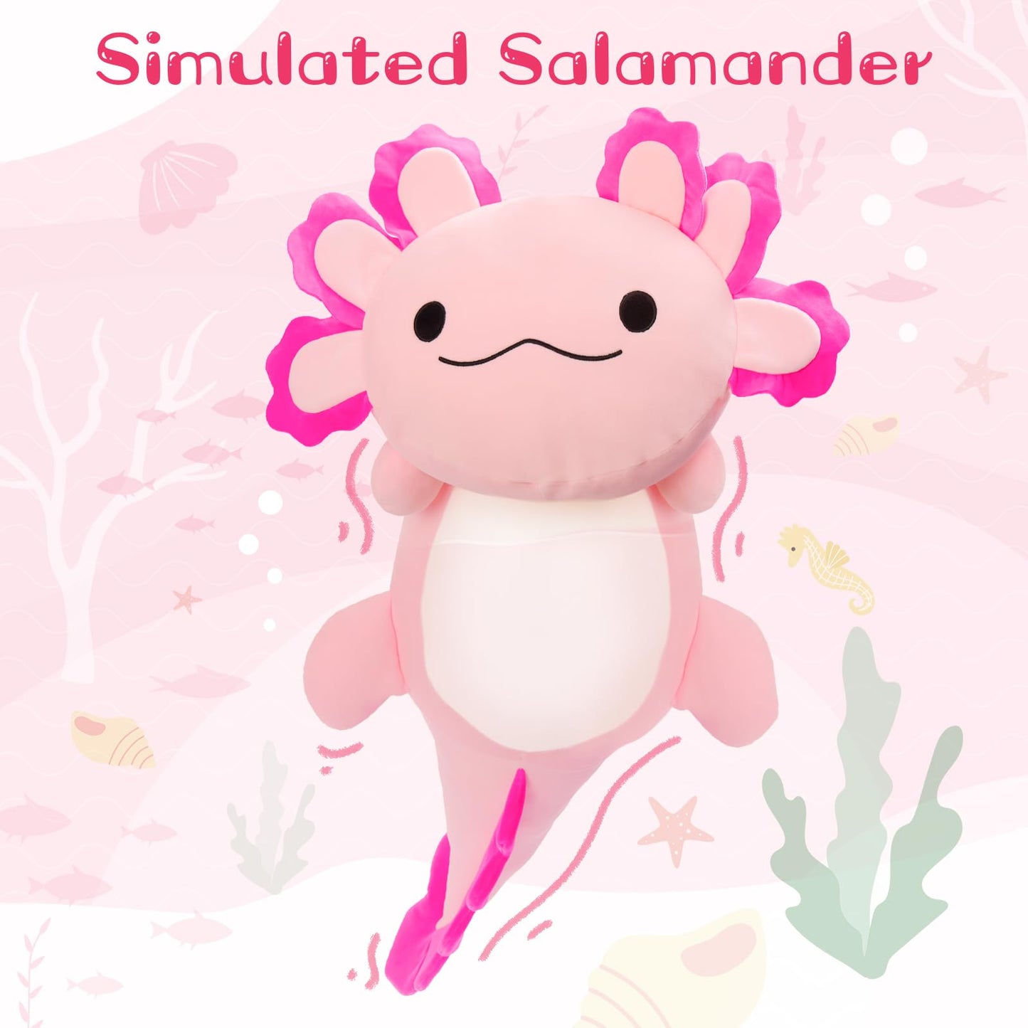 Beniny Jumbo Axolotl Plush Toy, 39'' Giant Axolotl Stuffed Animal Plush, Big Pink Axolotl Toys Gift For Girls Kids, Long Squishy