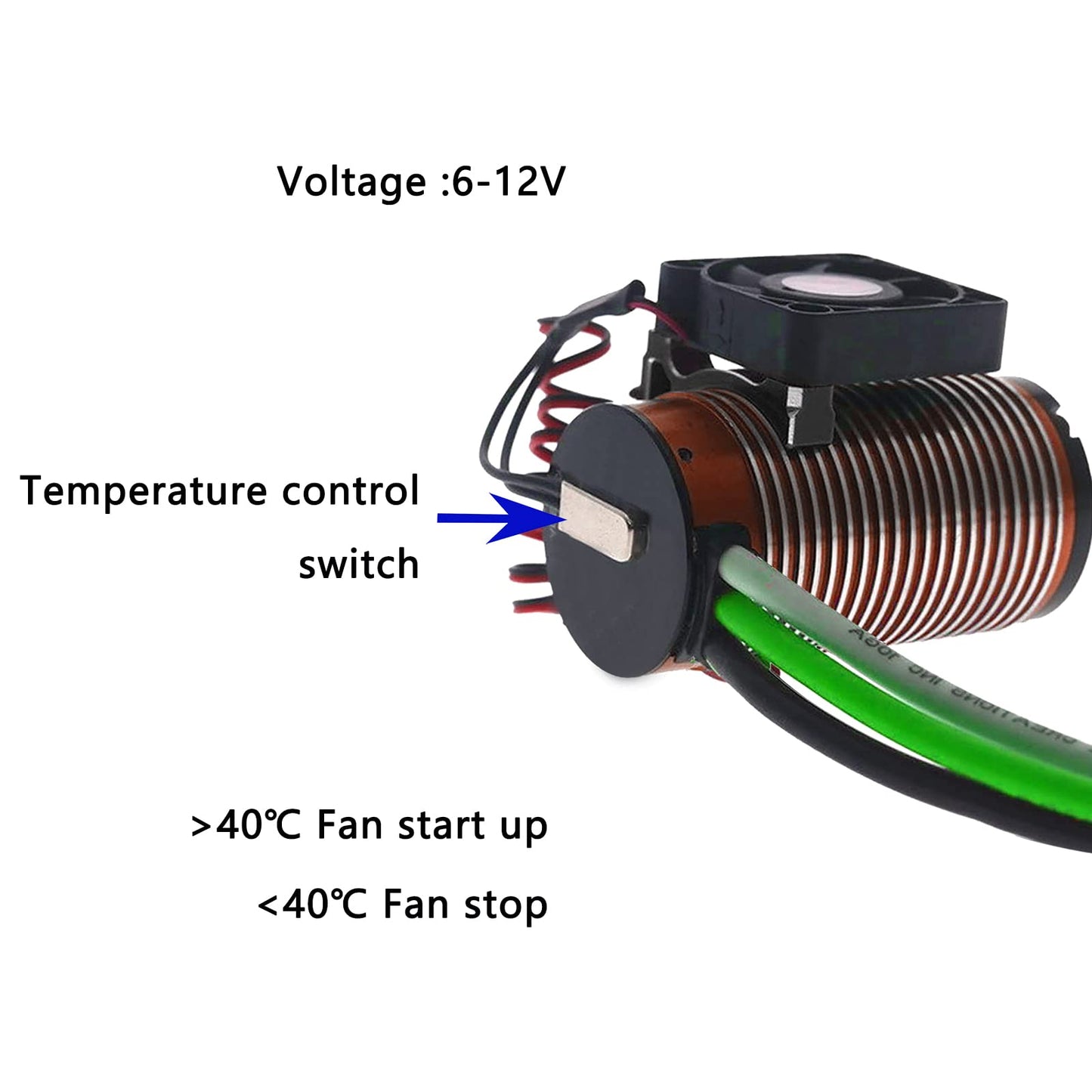 Rchobbytop RC Motor Cooling Fan with Thermal Sensor Aluminum Clamp, 4268/4274 /1512/1515 / K80 / K82 Motors (42mm) Heatsink for