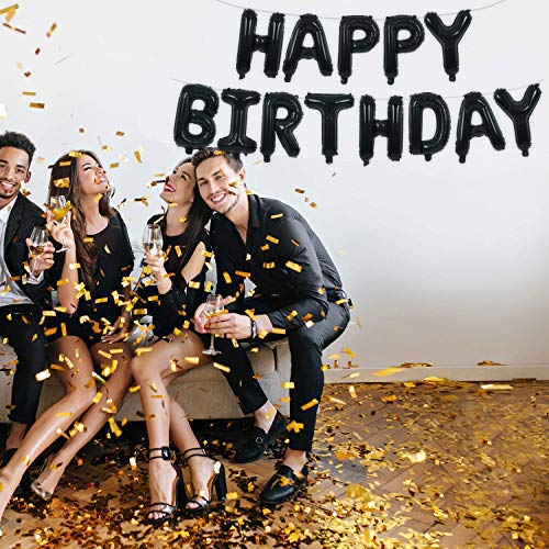 Toniful Black Happy Birthday Balloons Banner 16 Inch Mylar Foil Letters Birthday Sign Banner Bunting Reusable For Girls Boys Kid