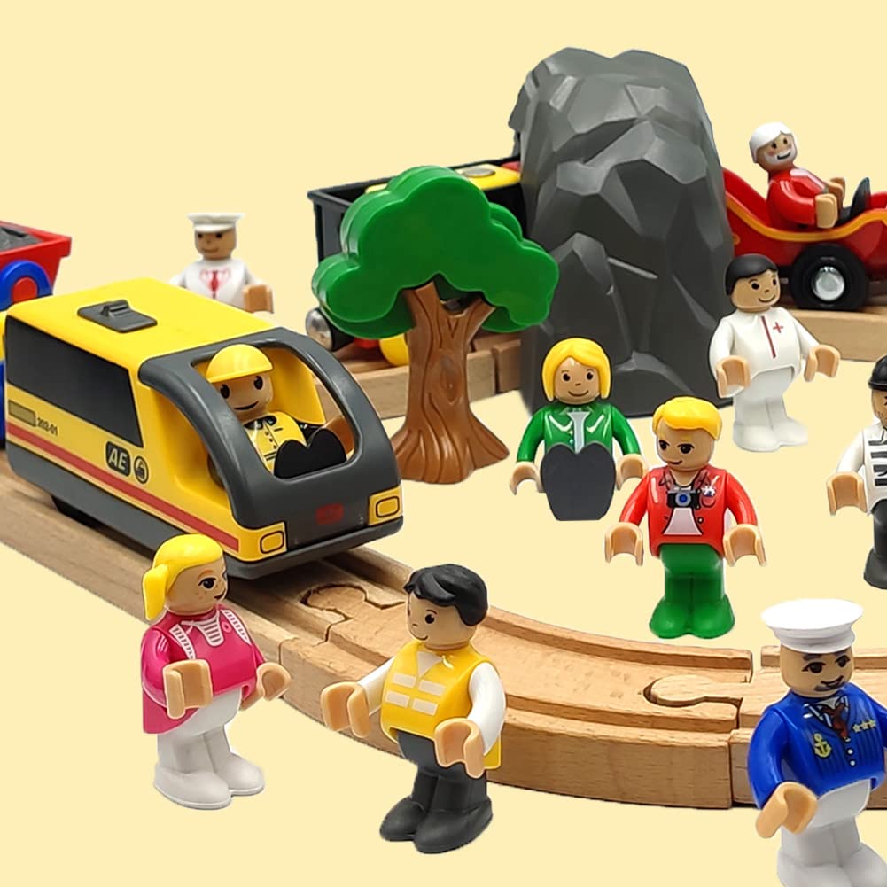 DSHMIXIA Toy People Figures for Kids Action Figures Playsets for Trains Cars Various Professions for Play House Wooden Train Tra
