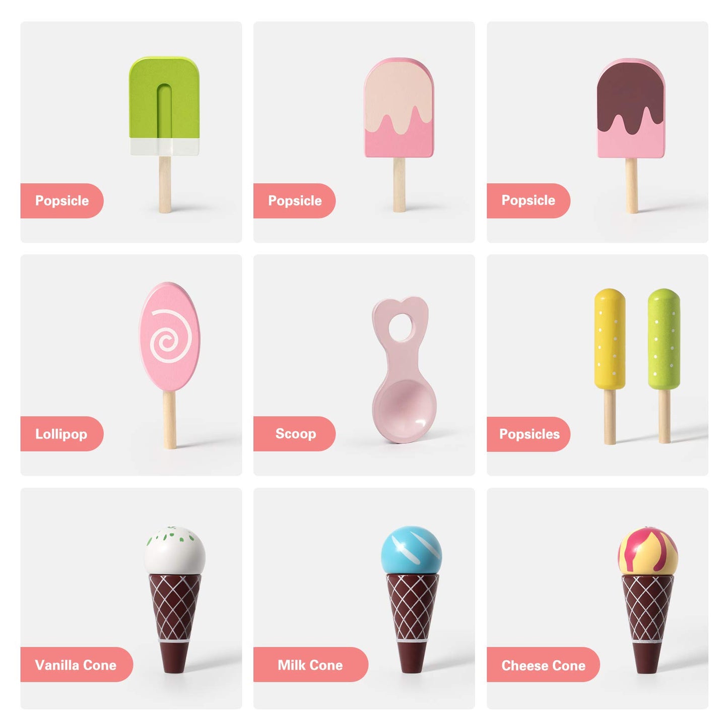 ROBUD Wooden Ice Cream Cart Toys for Kids, Toddlers Pretend Play Food Truck, Gift for Girls and Boys 3 Years & Up