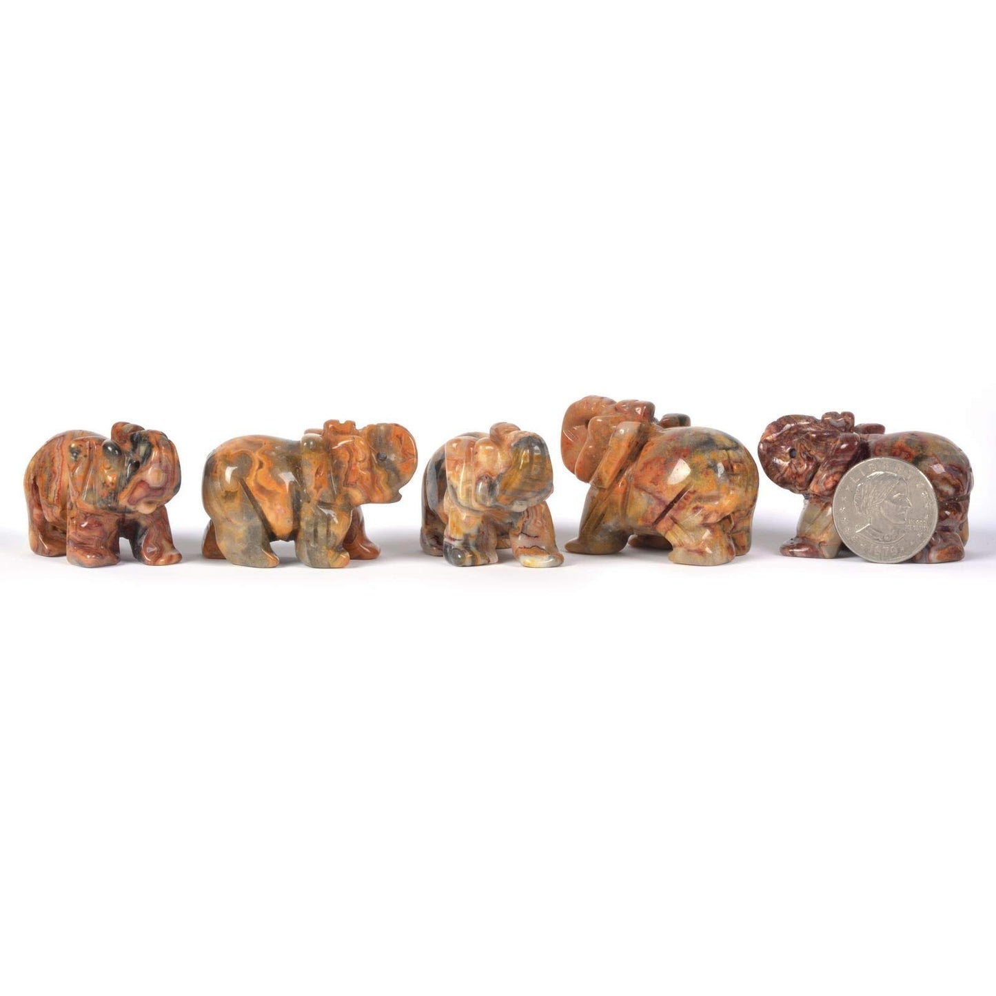 Carved Natural Crazy Lace Agate Gemstone Elephant Healing Guardian Statue Figurine Crafts 2 Inch