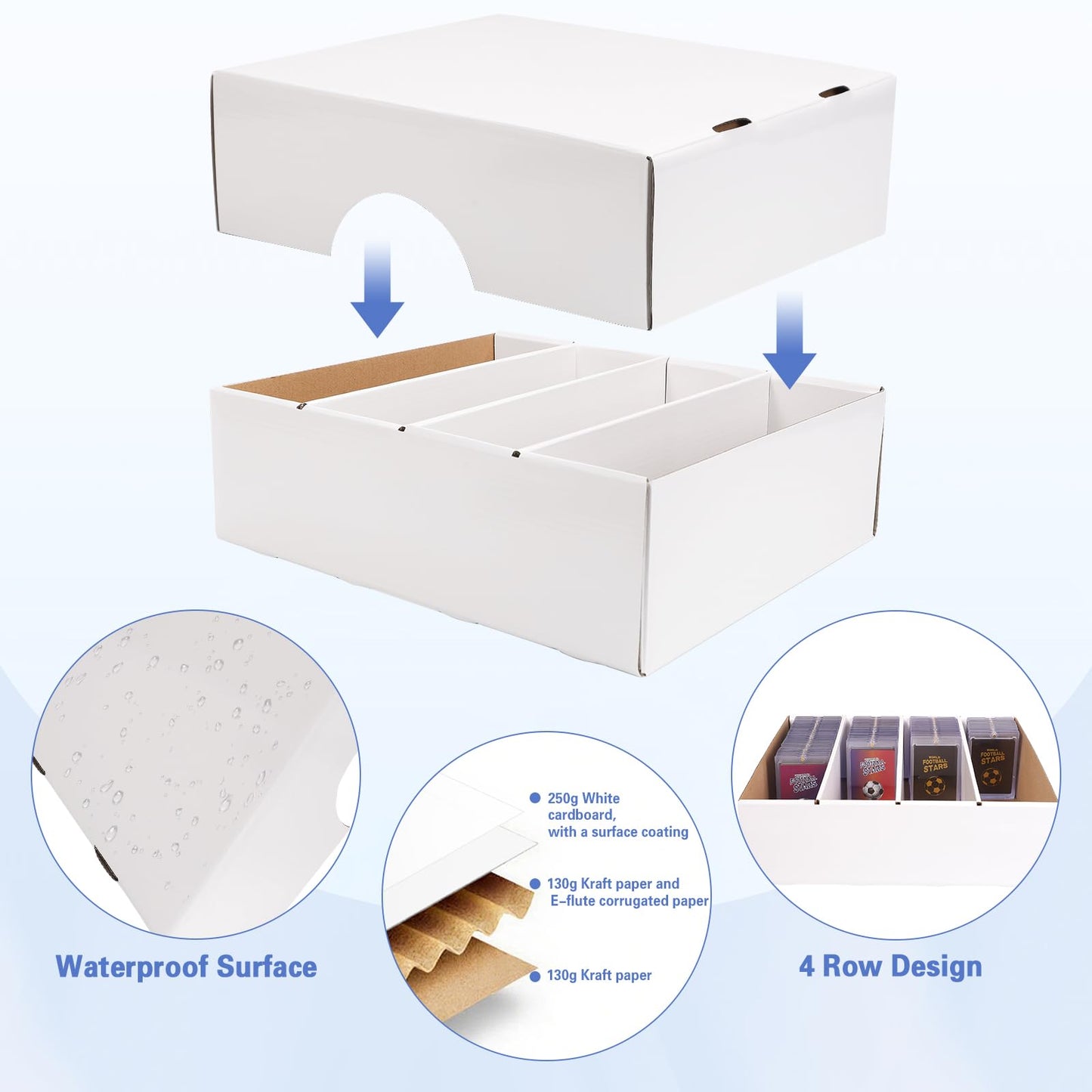 Trading Card Storage Box 4 Row Cardboard Card Storage Boxes Organizer 3000 Cards Count For Tcg, Mtg, Sports, Collection Cards