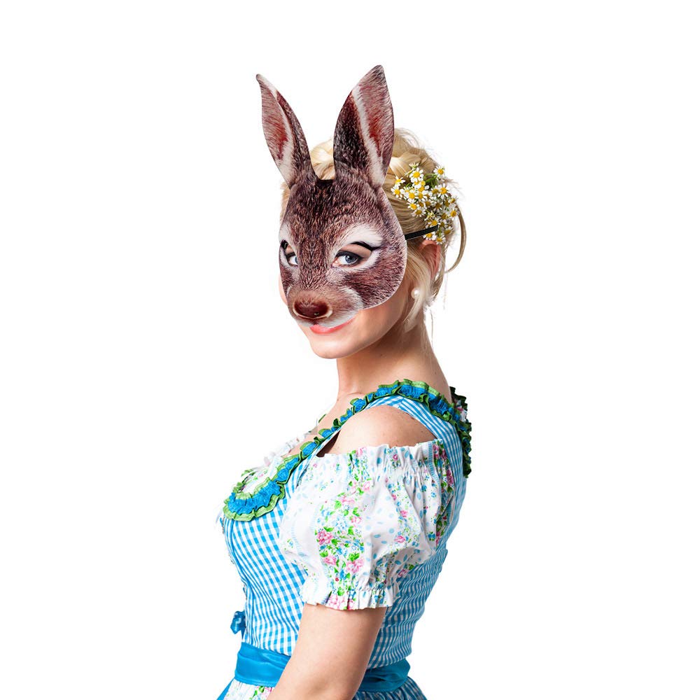 Hosfairy 1Pcs Half Face Animal Mask Rabbit Mask Horror Rabbit Mask for Halloween Easter Costume Party Cosplay Props (Brown)