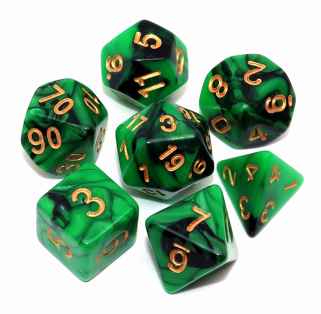 Creebuy Green Mix Black Dice Set Dnd Polyhedral Dice For Dungeon And Dragons D&D Rpg Role Playing Games 7-Die Set