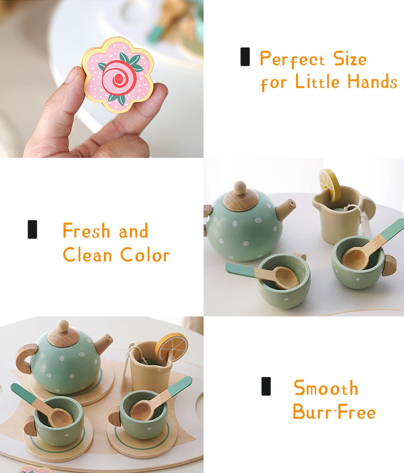 Wooden Tea Party Set for Little Girls Toys, Pretend Play Kids Tea Set for Toddlers Wood Toys, Wooden Play Food Kitchen Accessori