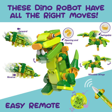 BOTZEES GO! Dinosaur Robots for Kids, Building and Electric Remote Control Toys, STEM Learning Toys for Kids Ages 3+, Boys Toys,