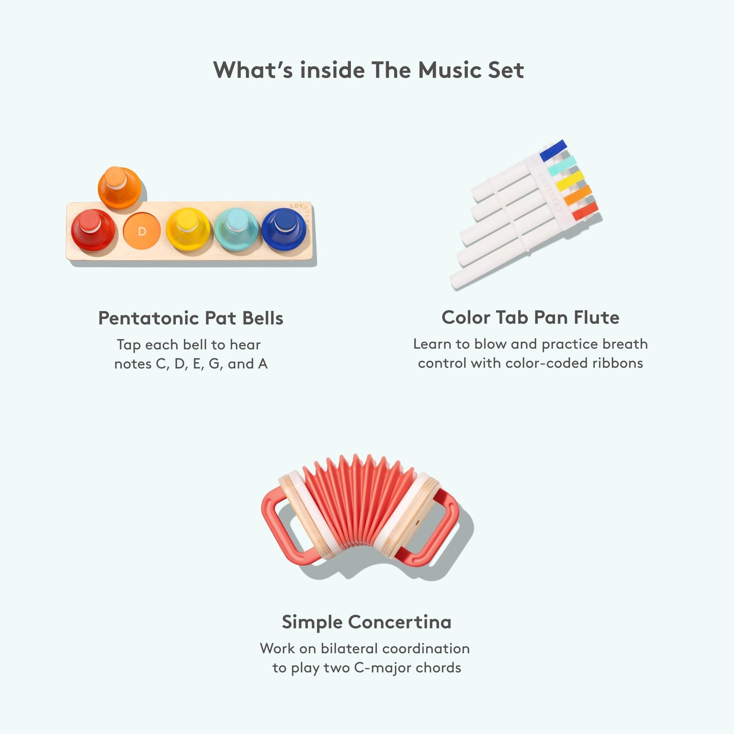 Lovevery Music Set - 6 Montessori Instruments & Rhythm Book for Toddlers, Ages 18 Months+, Multi, Wood, Medium Size