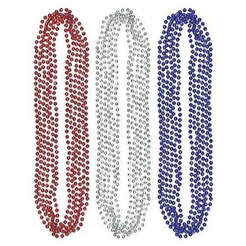 Amscan Metallic Bead Necklaces Party Favors, 30'', Red, Blue & Silver