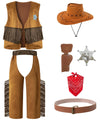 Iwalue Kids Boys Cowboy Halloween Costume Dress Up Party Cosplay With Bandana Cowboy Hat (Brown, 7-8 Years)