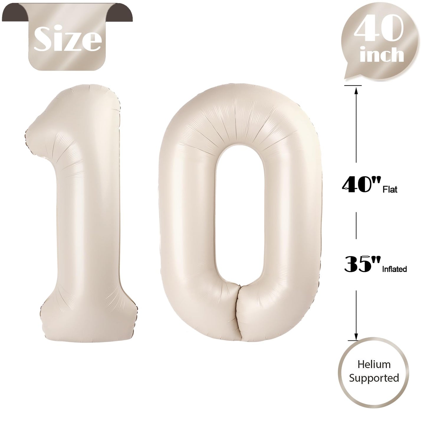 10 Balloon Number, Cream White Number 10Th Birthday Balloons 40 Inch, 10 Years Old Cream White Birthday Decorations For Boys Gir
