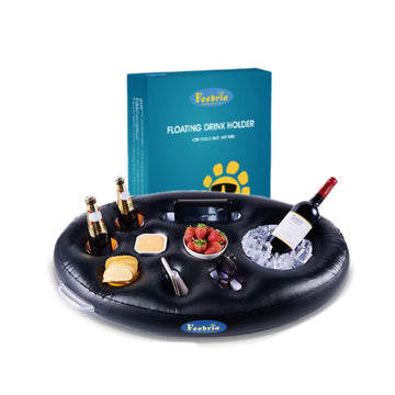Feebria Inflatable Floating Drink Holder With Large Capacity Drink Float For Pools & Hot Tub (Black)
