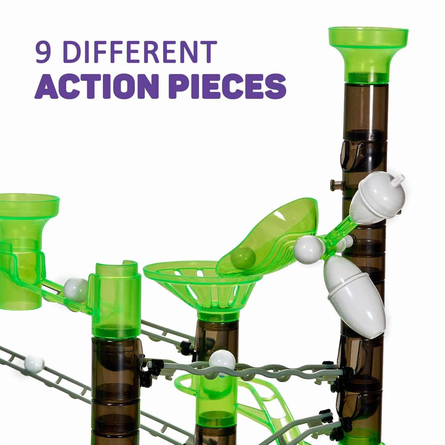 Marble Genius Marble Rails Extreme Set, 625 Piece Marble Run For Kids 8+ (55 Marbles, 80 Rail Pieces, 20 Base Pieces & More), Stem, Full-Color Instructions, Great For Kids & Teens