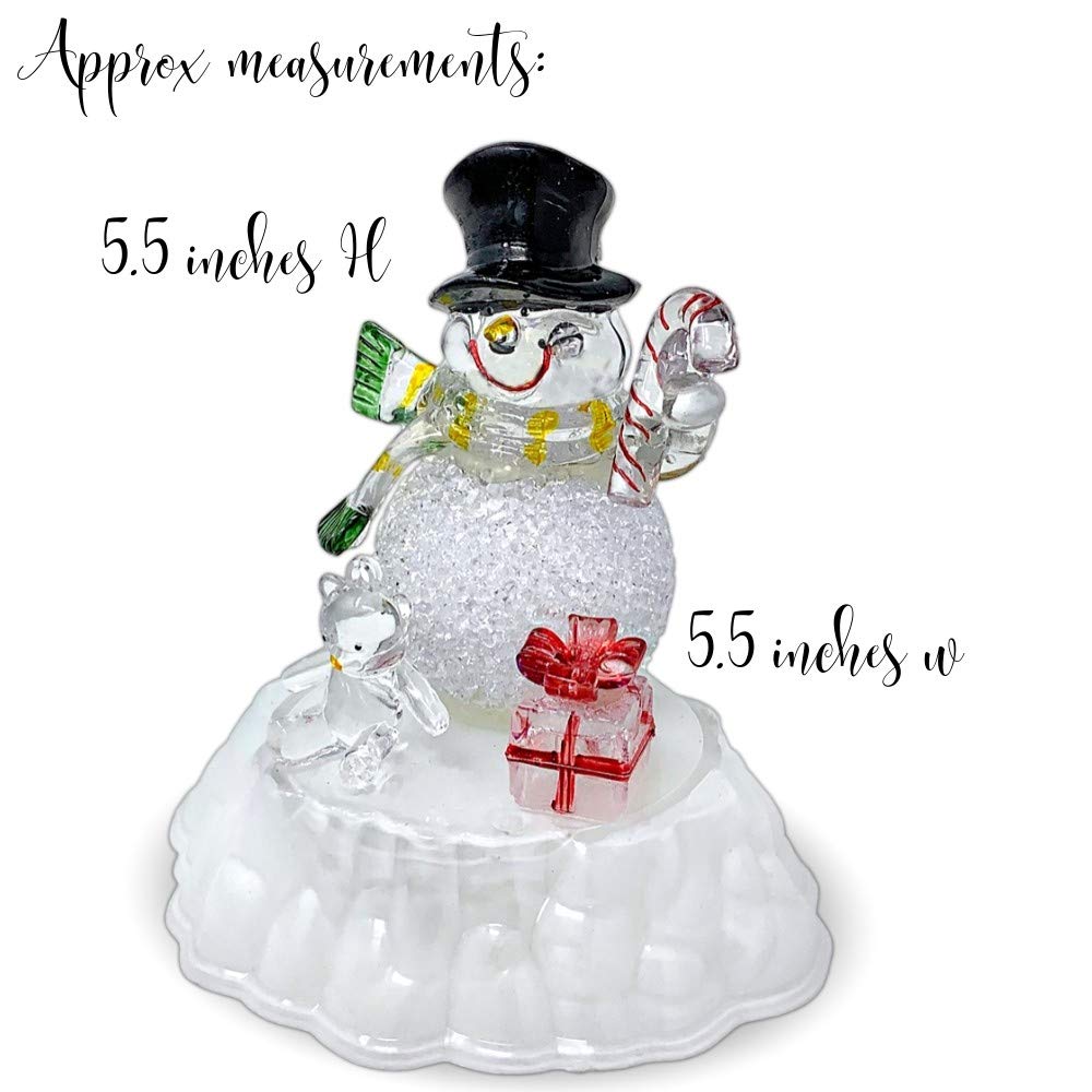 Banberry Designs Lighted Snowman Figurine - Snow Man With Black Hat - Light-Up Tabletop Led Christmas Decoration - Color-Changing - 5.5' H X 5.5' W