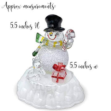 Banberry Designs Lighted Snowman Figurine - Snow Man With Black Hat - Light-Up Tabletop Led Christmas Decoration - Color-Changing - 5.5' H X 5.5' W