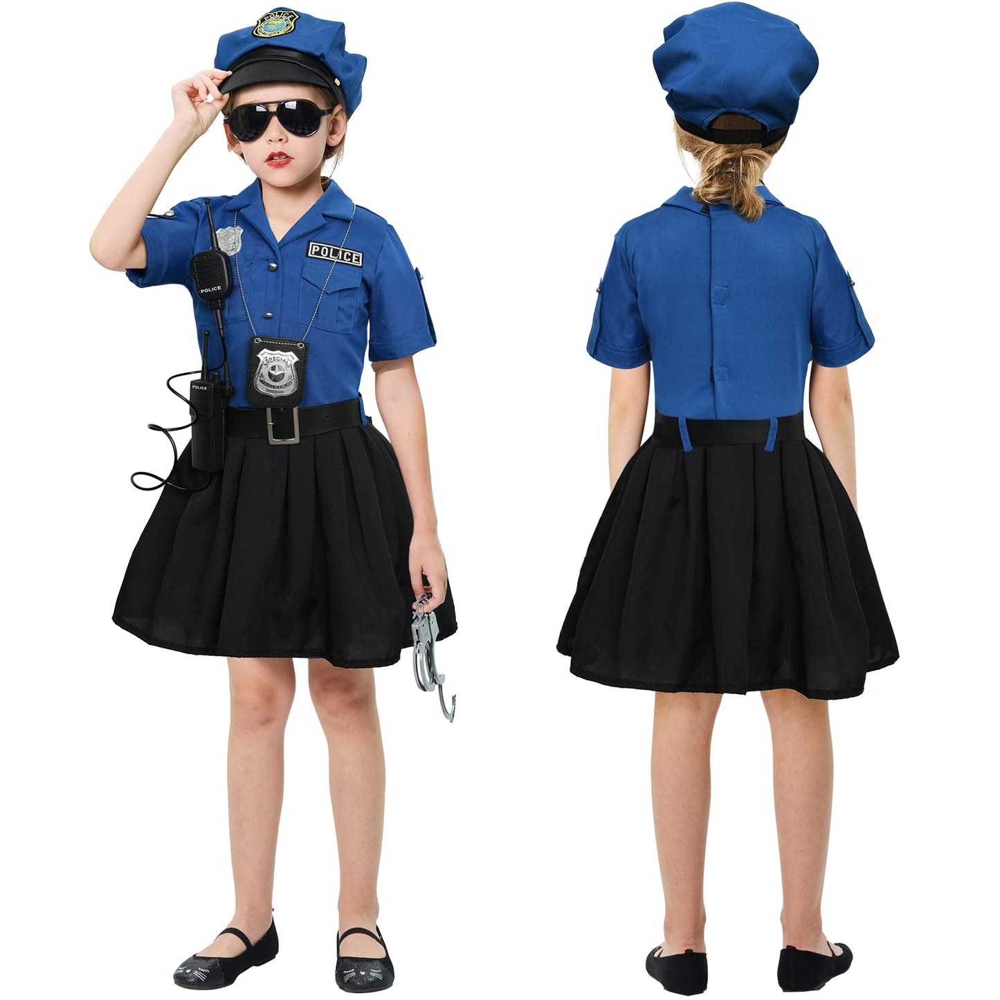 Tacobear Girls Police Officer Costume Cop Uniform Dress With Toy Accessories Birthday Cosplay Outfit Halloween Dress Up Set