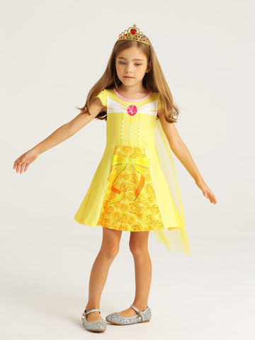 Wonderbabe Princess Dress Up For Girls Halloween Costume Christmas Birthday Party Gown Toddler Short Sleeve Yellow Fancy Outfit