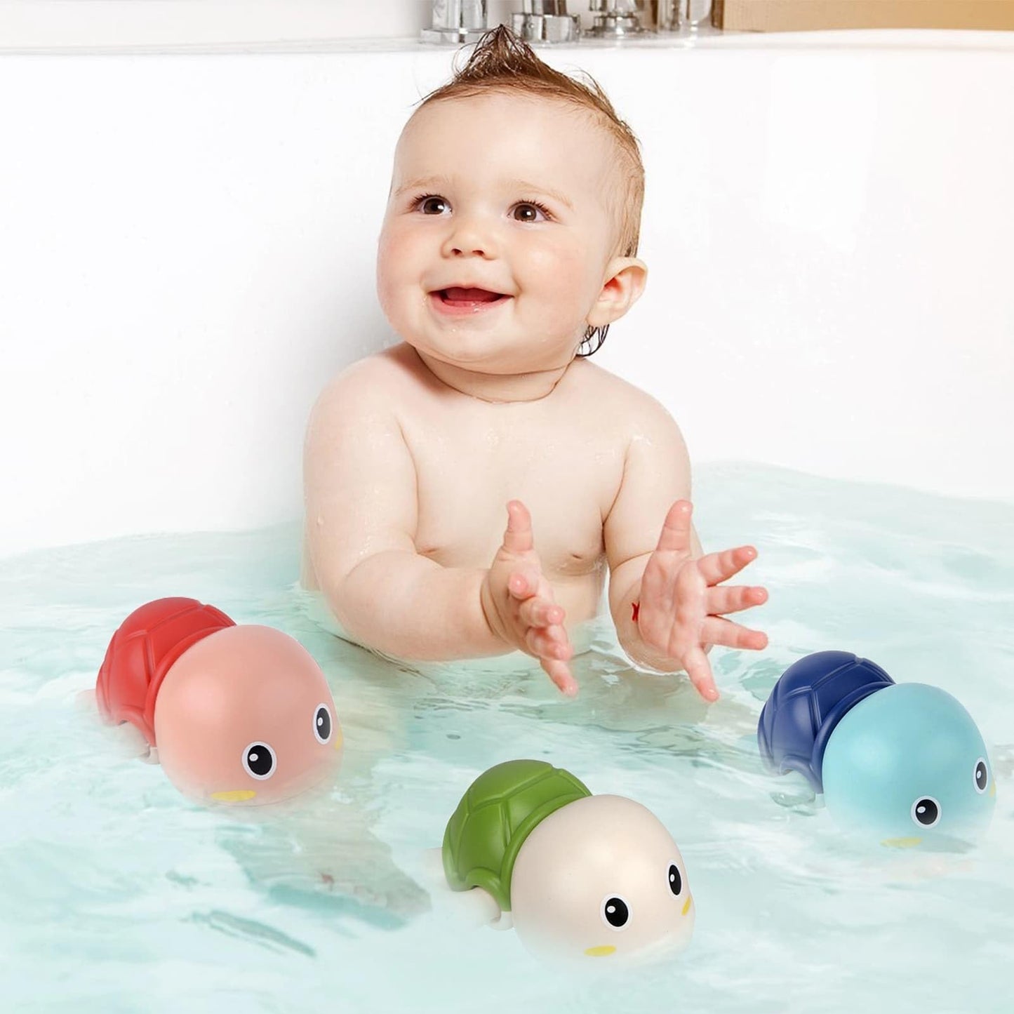 Tyjhafn Baby Bath Toys-Wind Up Turtle Bathtub Toys,Toy For Babies 6-12 Months, Mold Free Bath Toys Baby Shower Bathtime Fun Pool