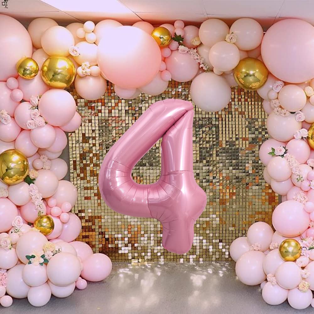 Toniful 40 Inch Light Pink Large Numbers Balloons 0-9, Number 4 Digital 4 Helium Balloons, Pink Foil Mylar Big Number Pastel Bal