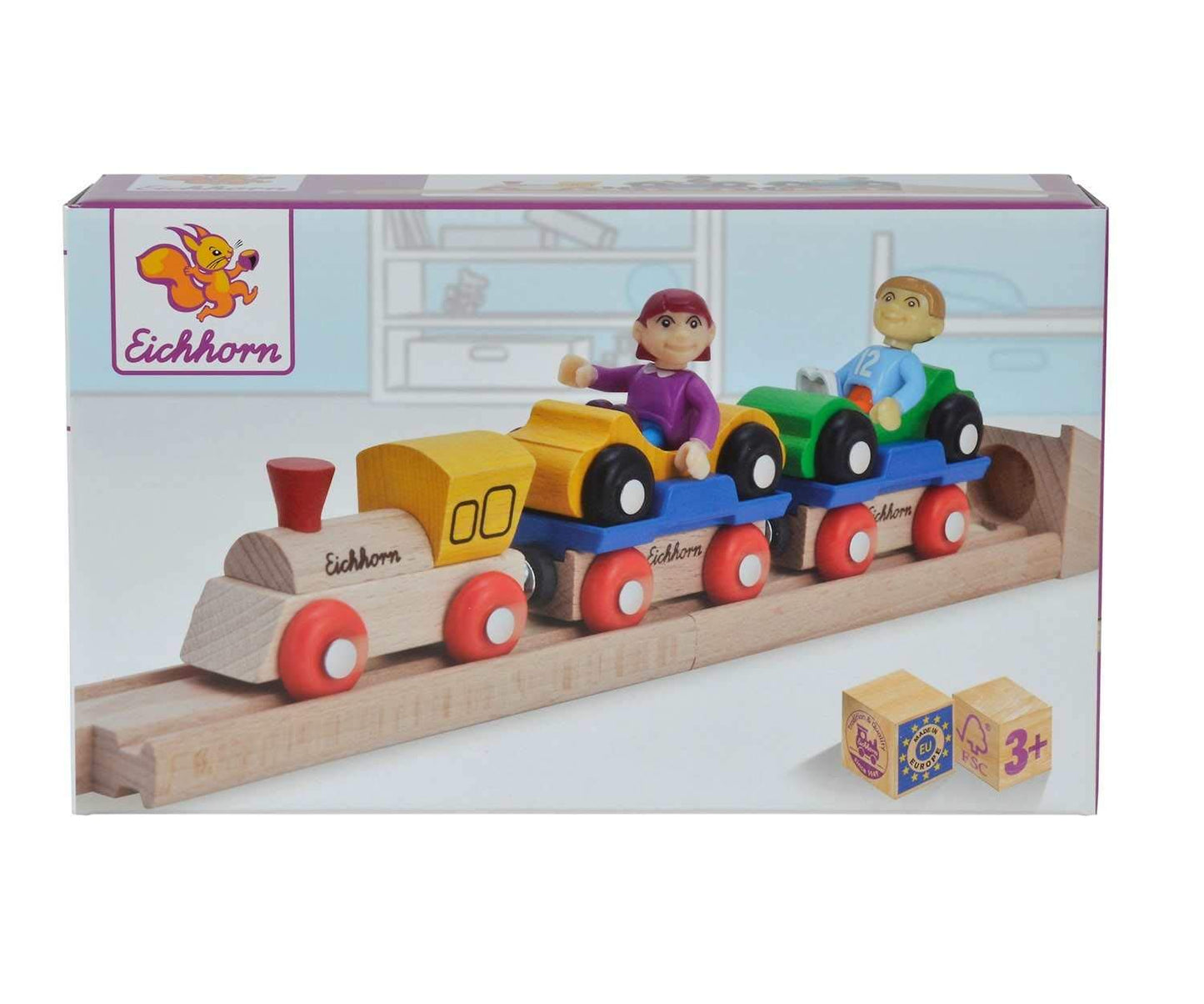 Eichhorn Wooden Car Shuttle Train Set (10 Piece), Brown