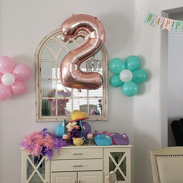 Paticool 40 Inch Rose Gold Number Balloon 2, Large Number Foil Balloons Mylar For Girl Boy Birthday Party Celebration Decoration