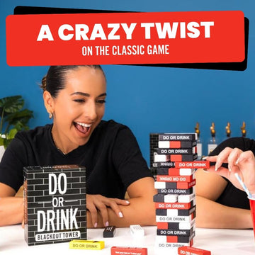 Do or Drink Blackout Tower Drinking Game - mature-themed Party Game with 54 Blocks and Challenges - Fun Drunk Game for Game Night - Great Gift for Pregames Bachelorettes Couples and More