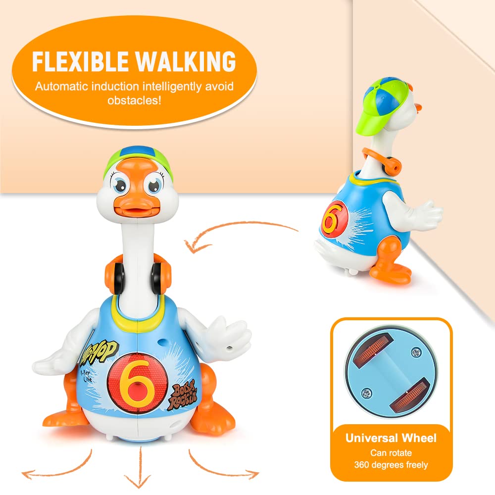 Woby Baby Musical Toy - Dancing, Singing, Talking Hip Hop Goose for Toddlers 1-3 Years - Cool Educational Gift in Blue