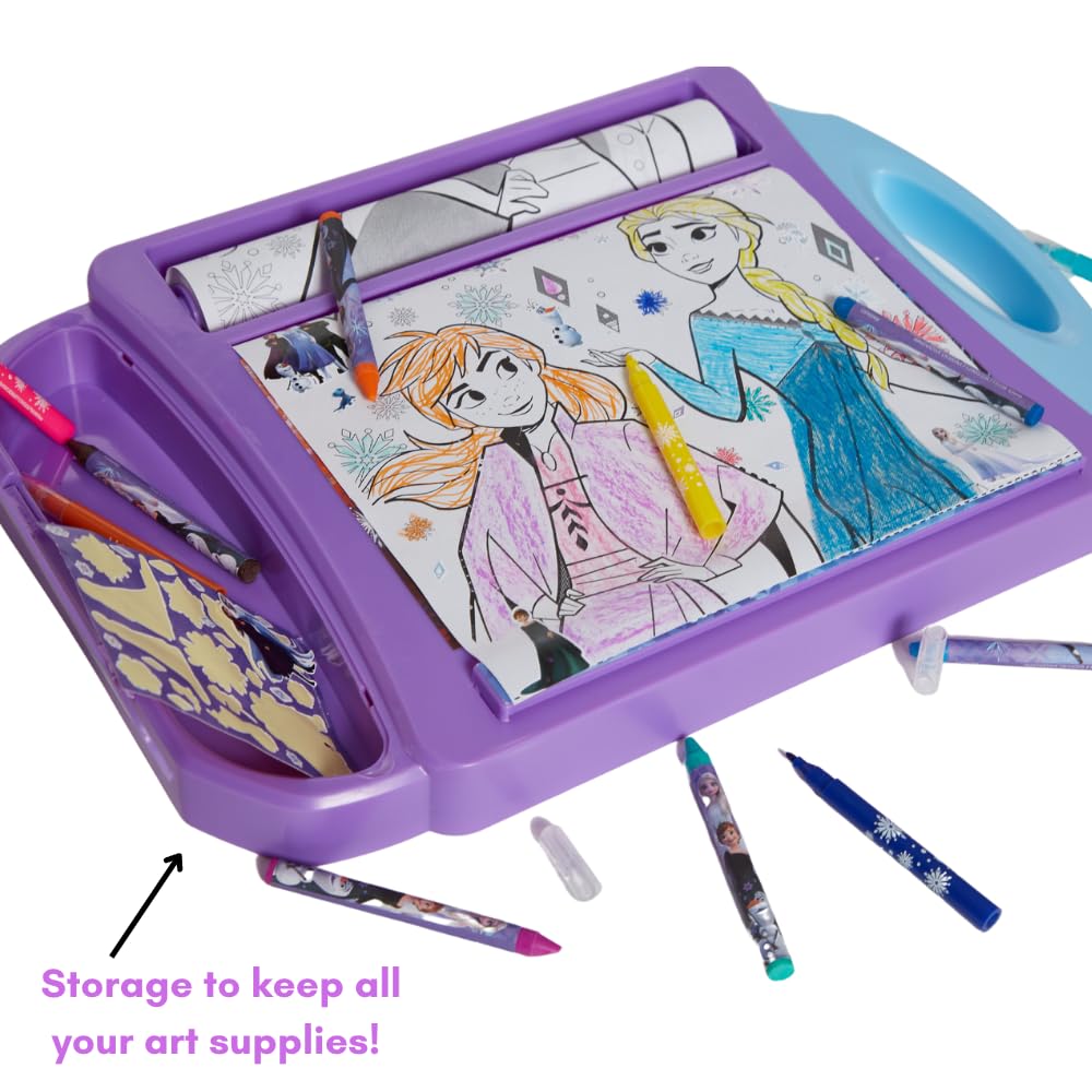 Innovative Designs Disney Frozen Roller Art Desk Set For Girls And Boys, Travel Coloring Activity For Kids, With Crayons, Markers And Stickers