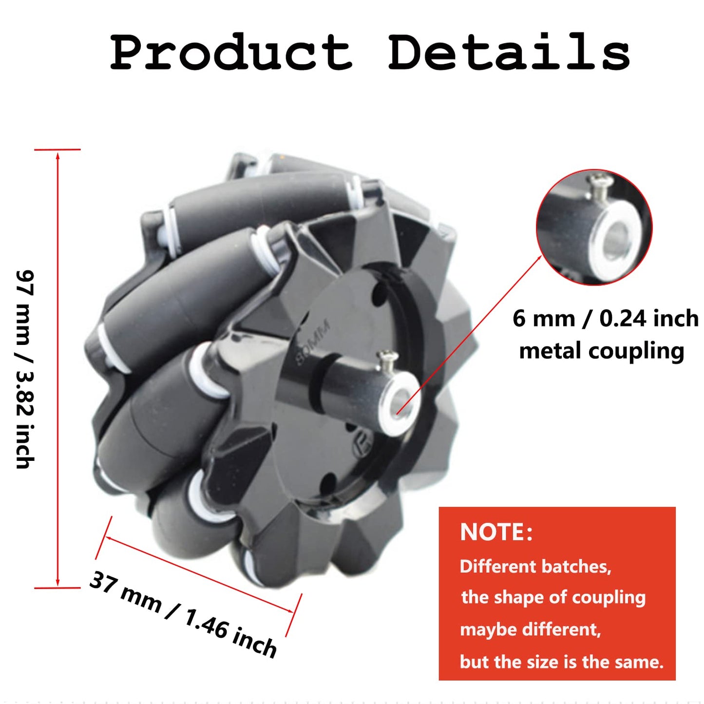 Swaytail Premium 97Mm Mecanum Wheel For Agv Robot Car Chassis, Omni Directional Tire With 4Pcs Metal 6Mm Coupling Motor Connector For Arduino Raspberry Pi Microbit Diy Rc Toy Part Steam Maker Remote