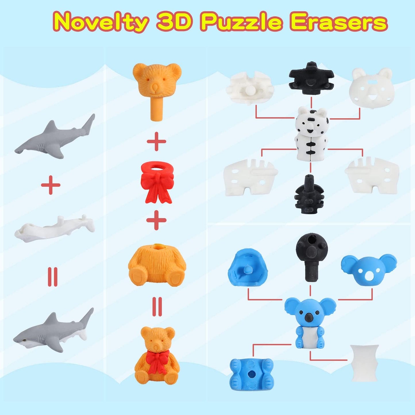 Kleeblatt 20Pcs Assembled Animal Erasers For Kids Bulk, Puzzle Mini Fun Desk Pets For Kids Classroom, Treasure Box Prizes,Party